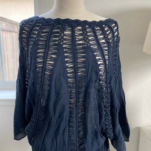 Anthropologie Tiny Blue Crochet Boho Blouse